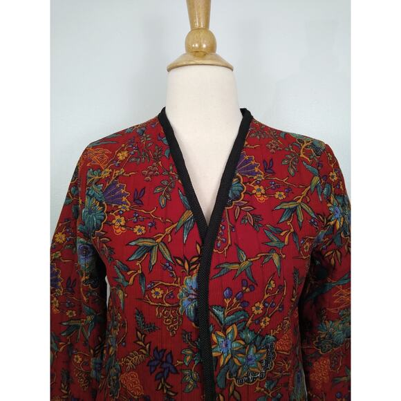Vintage 70s AJ Bari Quilted Corduroy Chinoiserie Tangzhuang Asian Floral Blazer - Picture 5 of 8